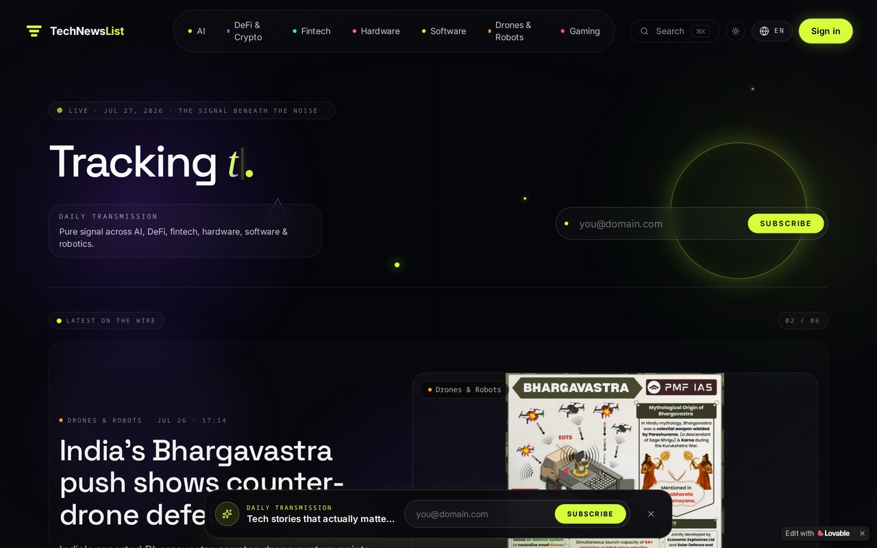 TechNewsList interface preview